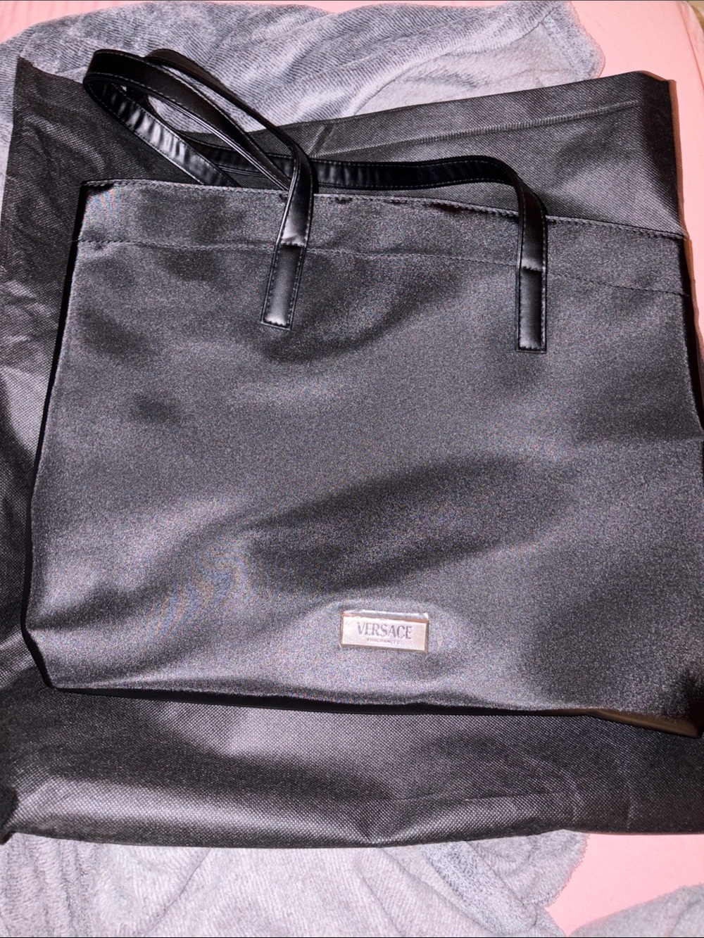 Versace Black Satin Shopper Tote